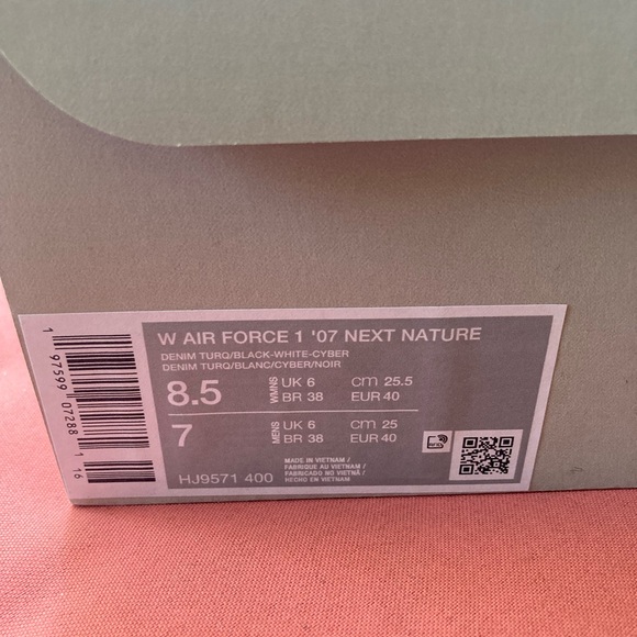 Nike White and Teal Air Force 1 Sneakers with Black Accents - Picture 8 of 8